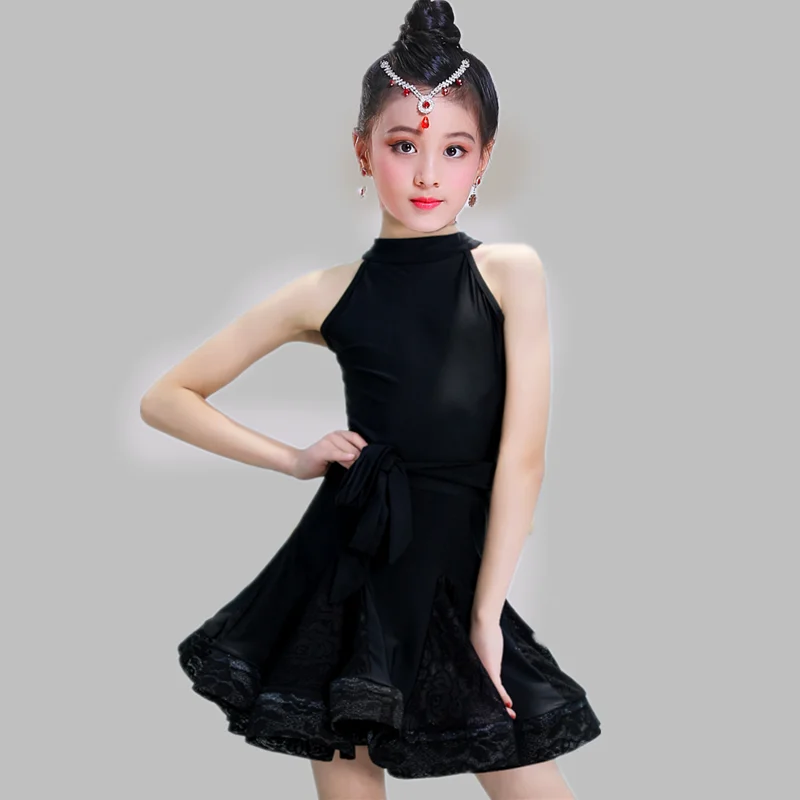 1 шт./лот, детское черное платье для латиноамериканских танцев, Конкурсное платье для девочек, Костюмы для детских Танцев, платье для танцев ча-ча-ча