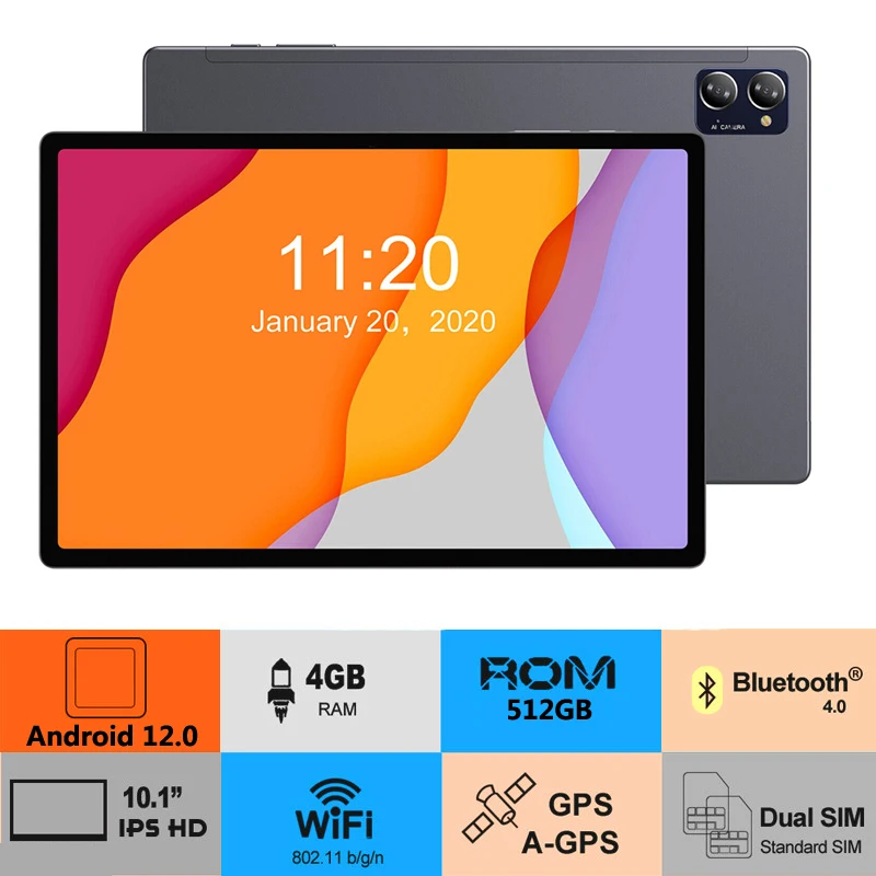 10,1-Дюймовый Глобальный планшет Android 12,0 версии 12G Ram + 512G Rom Бизнес-планшет с двумя SIM-картами, Десятиядерный 4G Сетевой планшет Blootooth