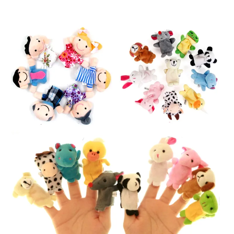 10 штук милых животных/6 штук кукол-членов семьи, детские игрушки, плюшевые игрушки, пальчиковые куклы, реквизит для рассказывания историй, дети