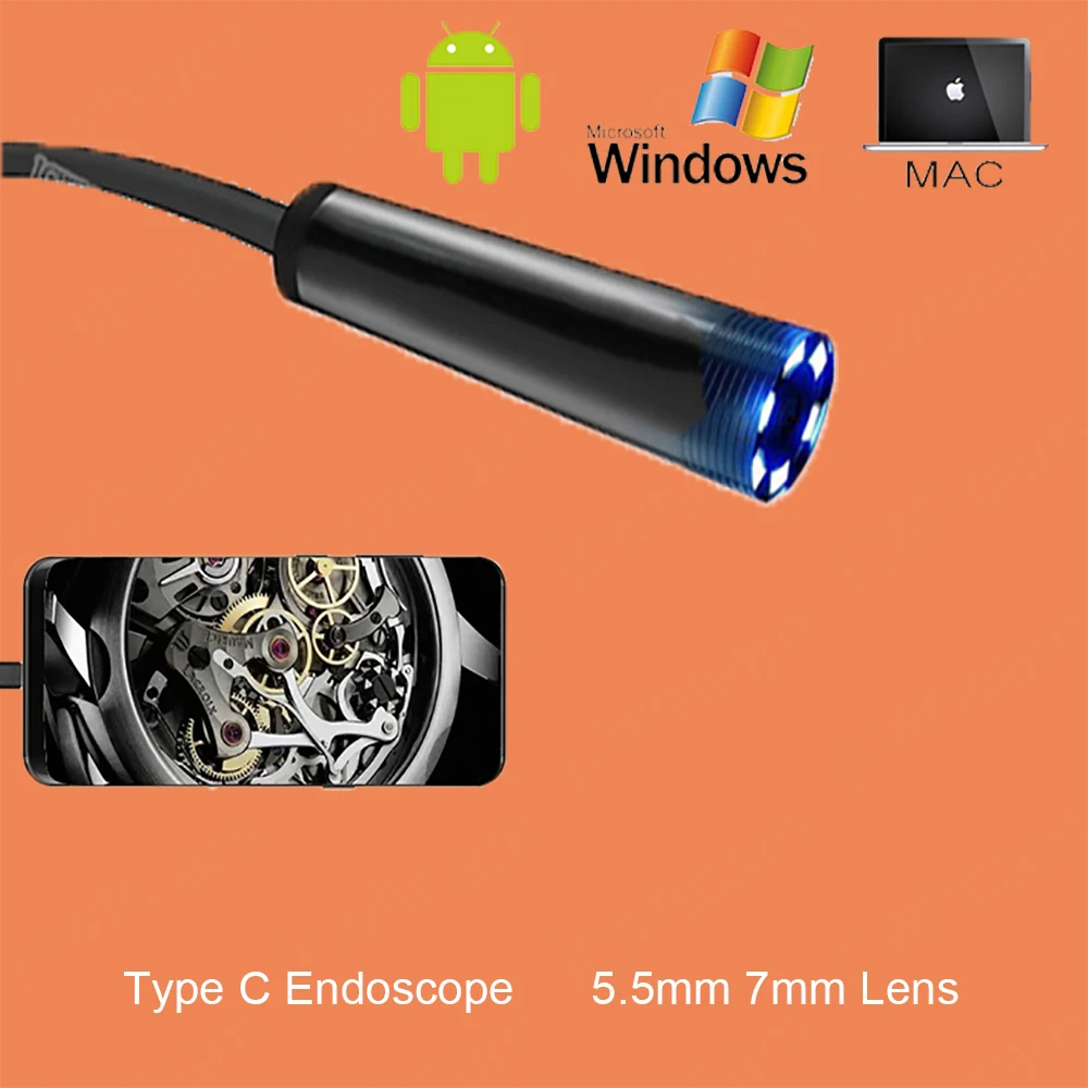 1080P HD USB C Эндоскопическая камера с гибким жестким кабелем Длиной 5 М 10 М, инспекционная Бороскопическая камера для ПК с Android, мини-эндоскоп для ноутбука