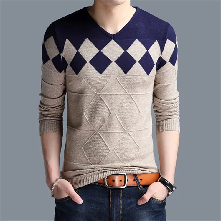 2020 Новый мужской свитер, осень-зима, мужской модный Повседневный Тонкий шерстяной пуловер с V-образным вырезом, рубашка, брендовая одежда