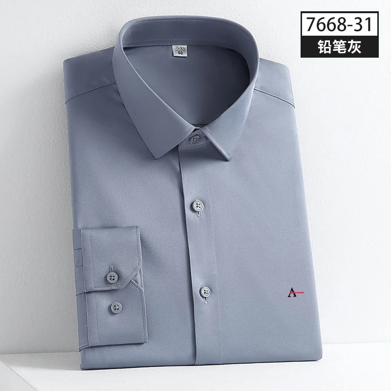 2022 Новые камзолы, новая эластичная шелковая рубашка, устойчивая к морщинам, мужская рубашка с длинным рукавом, мужская тонкая социальная рубашка, деловая рубашка