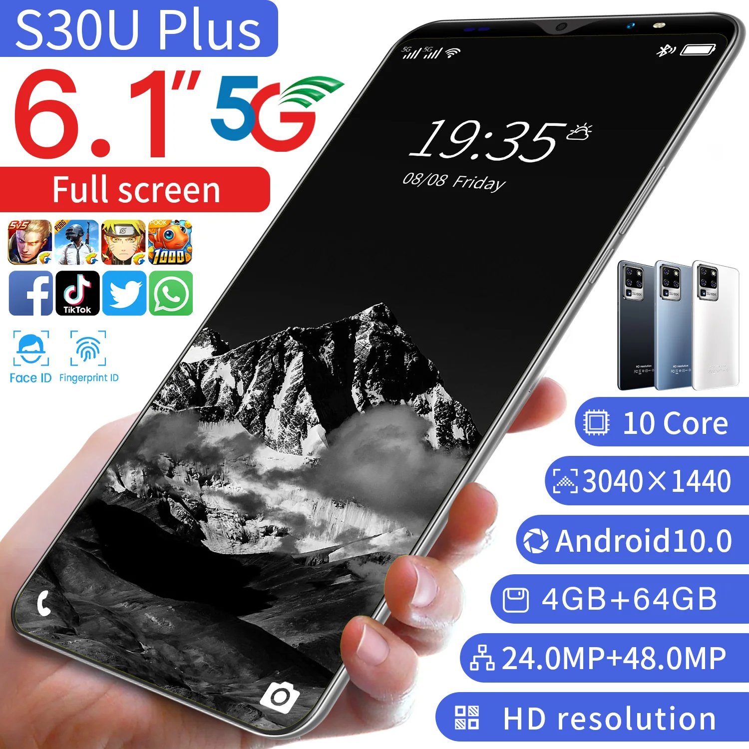 2022 Новый S30U Plus Глобальная версия Смартфона Android 10,0 Телефон 10 Core 24 + 48MP 4 + 64 ГБ Телефон 6,1 Дюйма 4G 5G Телефон с двумя SIM-картами