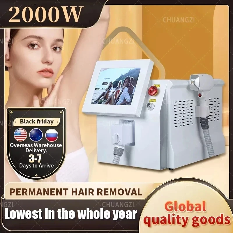 2023 TUV, медицинский сертификат CE, мощность 2000 Вт, 3 длины волны, Платиновая эпиляция 755 808 1064 нм, диодная машина для удаления волос