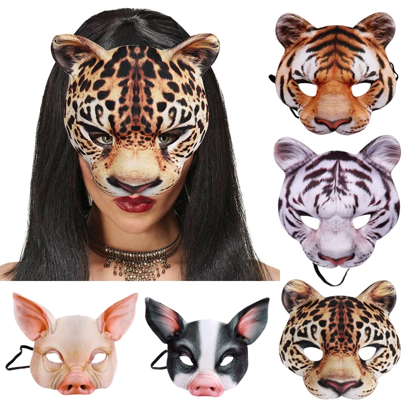3D Маска животного На Хэллоуин, Маскарадные маски для Бала, Тигровая маска на половину лица, Маска для вечеринки, Карнавальный Маскарадный костюм, реквизит