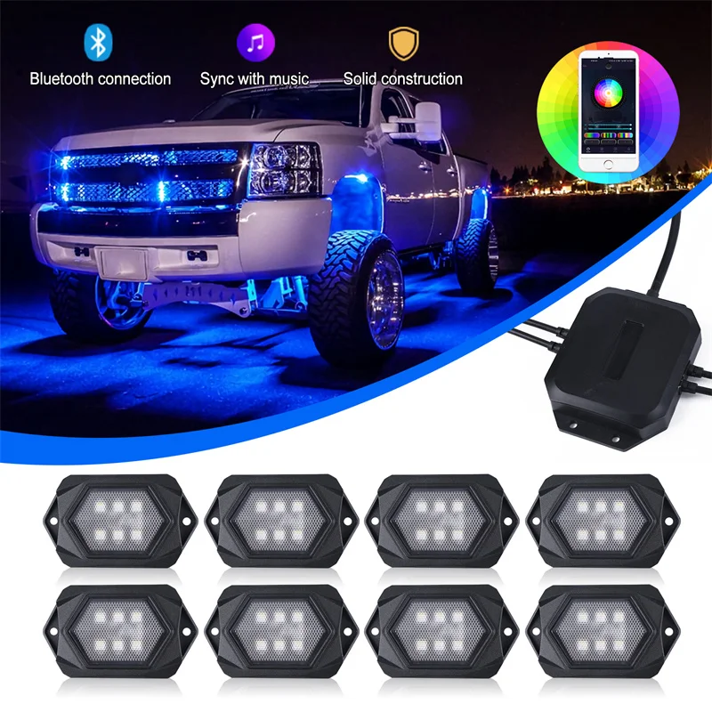 8 шт. RGB светодиодные рок-фонари, подсветка шасси автомобиля Для Jeep Atv Suv, внедорожника, грузовика, лодки, днища, светильник