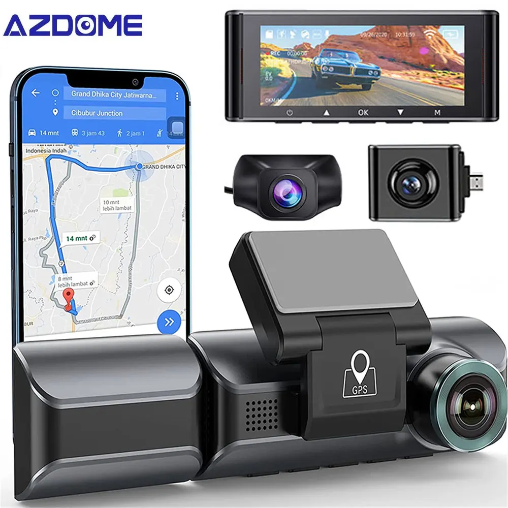 AZDOME Автомобильный видеорегистратор 3 Канала 4K + 1080P видеорегистратор Встроенный WiFi GPS 2K + 1080P + 1080P Sony Датчик Инфракрасного ночного видения Рекордер Бесплатно 32G