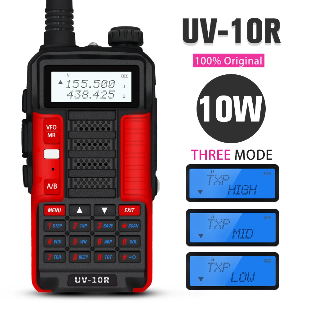 Baofeng UV 10R Красный Профессиональные Портативные Рации Высокой Мощности 10 Вт Двухдиапазонный 2-полосный CB Ham Радио КВ Трансивер VHF UHF BF UV-10R Новый