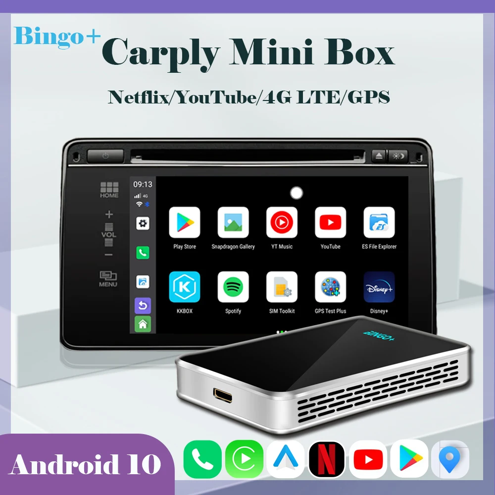 Bingo + CarPlay Mini Ai Box Беспроводной CarPlay Беспроводной Android Авто для Audi Benz Mazda Toyota Встроенный Netflix YouTube 4G LTE GPS
