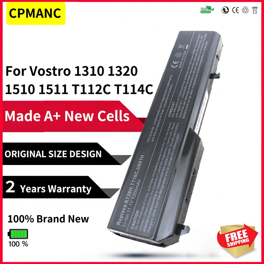 CPMANC 6 ячеек Аккумулятор Для Ноутбука dell Vostro 1510 1520 2510 1310 1320 451-10586 451-10655 K738H N950C T114C U661H
