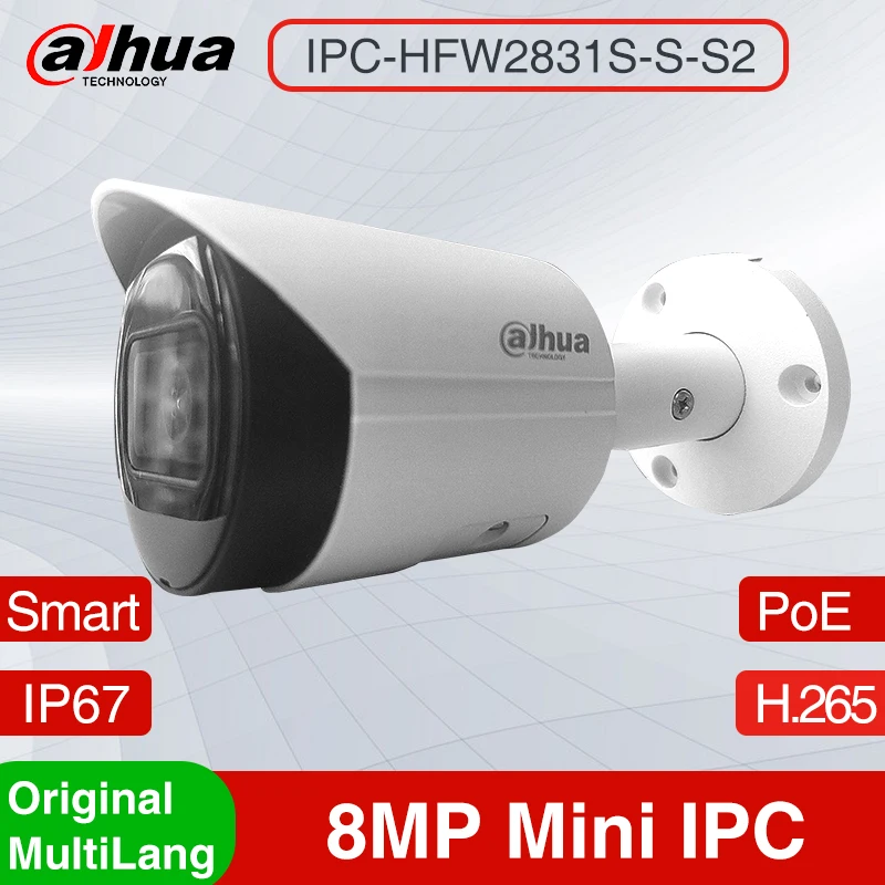 Dahua Оригинальная IPC-HFW2831S-S-S2 8-Мегапиксельная IP-камера Видеонаблюдения Безопасности POE IP67 IR 30m P2P Bullet Starlight Камера IP67 Защита
