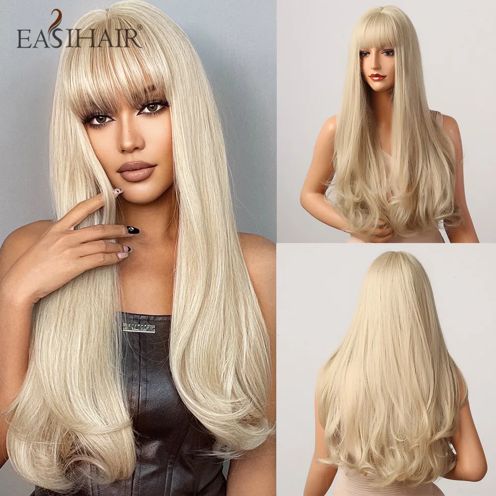 EASIHAIR Длинный Светло-русый парик из прямых синтетических волос с челкой, термостойкий парик для косплея для женщин