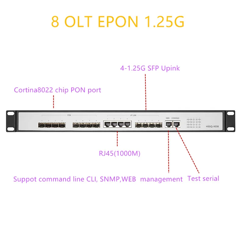 EPON OLT 8 портов PON OLT GEPON 4 SFP 1.25G SC WEB поддержка маршрутизатора/коммутатора L3 многомодовое управление Открытое программное обеспечение Открытое программное обеспечение