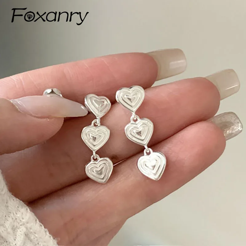 Foxanry Предотвращает аллергию, серьги-гвоздики в форме сердца, вечерние украшения для женщин, Модные Элегантные аксессуары для ушей с геометрической кисточкой