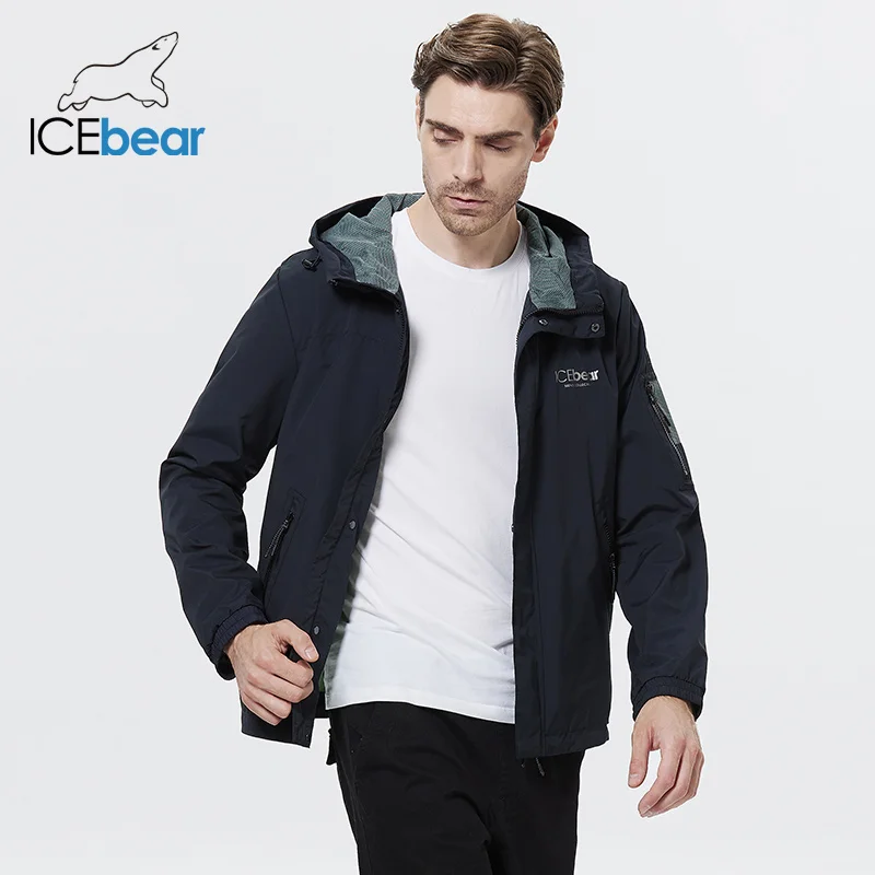 ICEbear 2023 Мужская Короткая ветровка, Осенний стильный тренч с капюшоном, Высококачественная мужская Брендовая одежда, Куртка MWB21665D