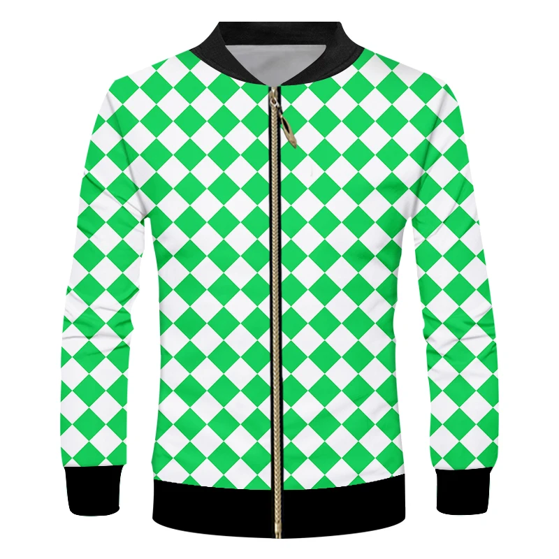 IFPD Размер ЕС/США, Мужские Повседневные Куртки на молнии с длинным рукавом и Принтом в Бело-зеленую сетку, 3D Пальто, Мужские Пальто Размера Плюс в Американском Стиле