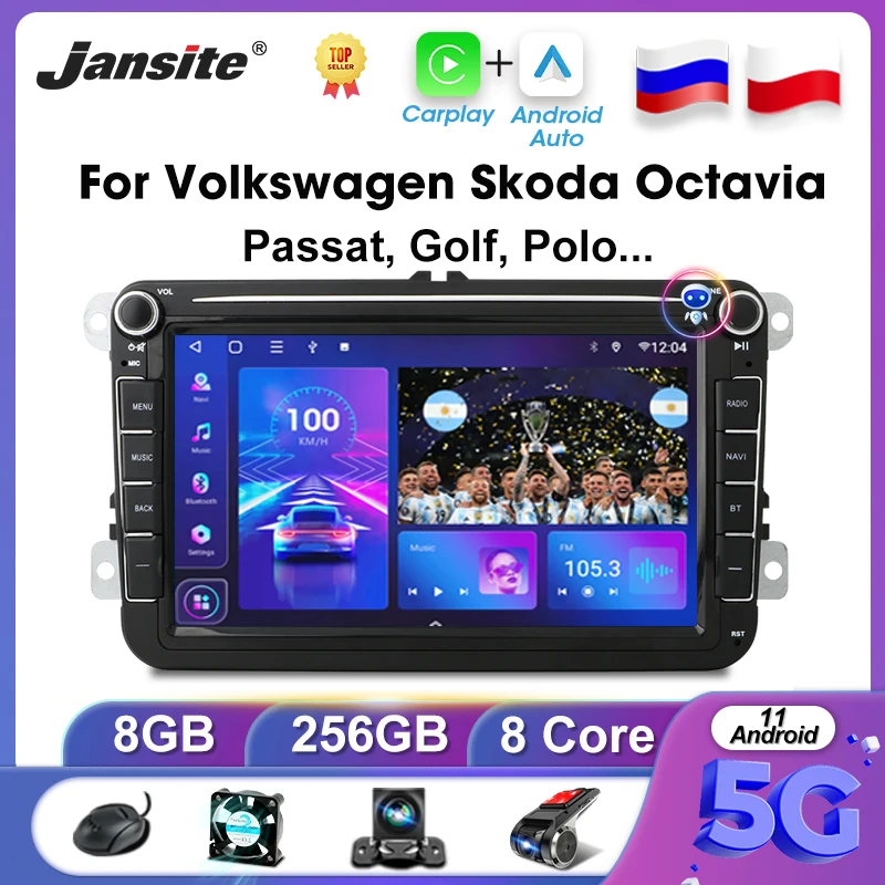 Jansite 2 Din Android 11,0 Автомобильный Радиоприемник Для Volkswagen Skoda Octavia Passat Tiguan Touran GOLF POLO Мультимедийный Плеер Carplay Аудио