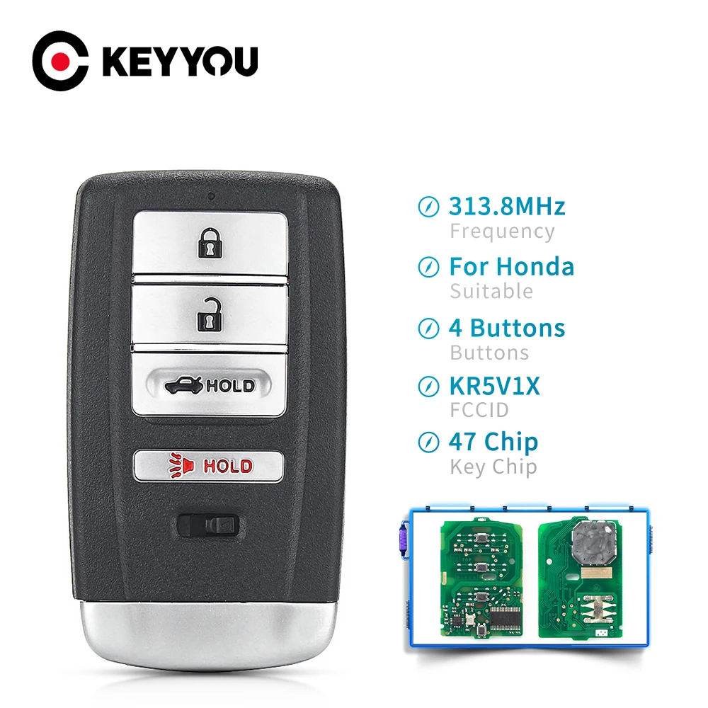 KEYYOU Entry Дистанционный Брелок Для Honda Acura ILX TLX KR5V1X 313,8 МГц 2014 2015 2016 2017 2018 2019 4 Кнопки 47 Чипов Smart Key