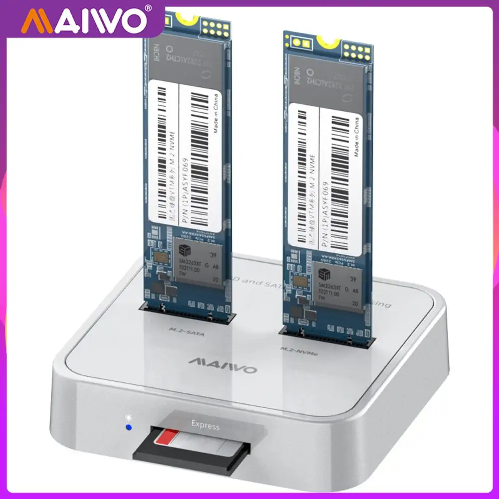 MAIWO K3016SD M.2 SATA/NVMe SSD Адаптер Док-станция с Двумя Отсеками 10 Гбит/с, Станция для чтения SD-карт, Корпус твердотельного накопителя