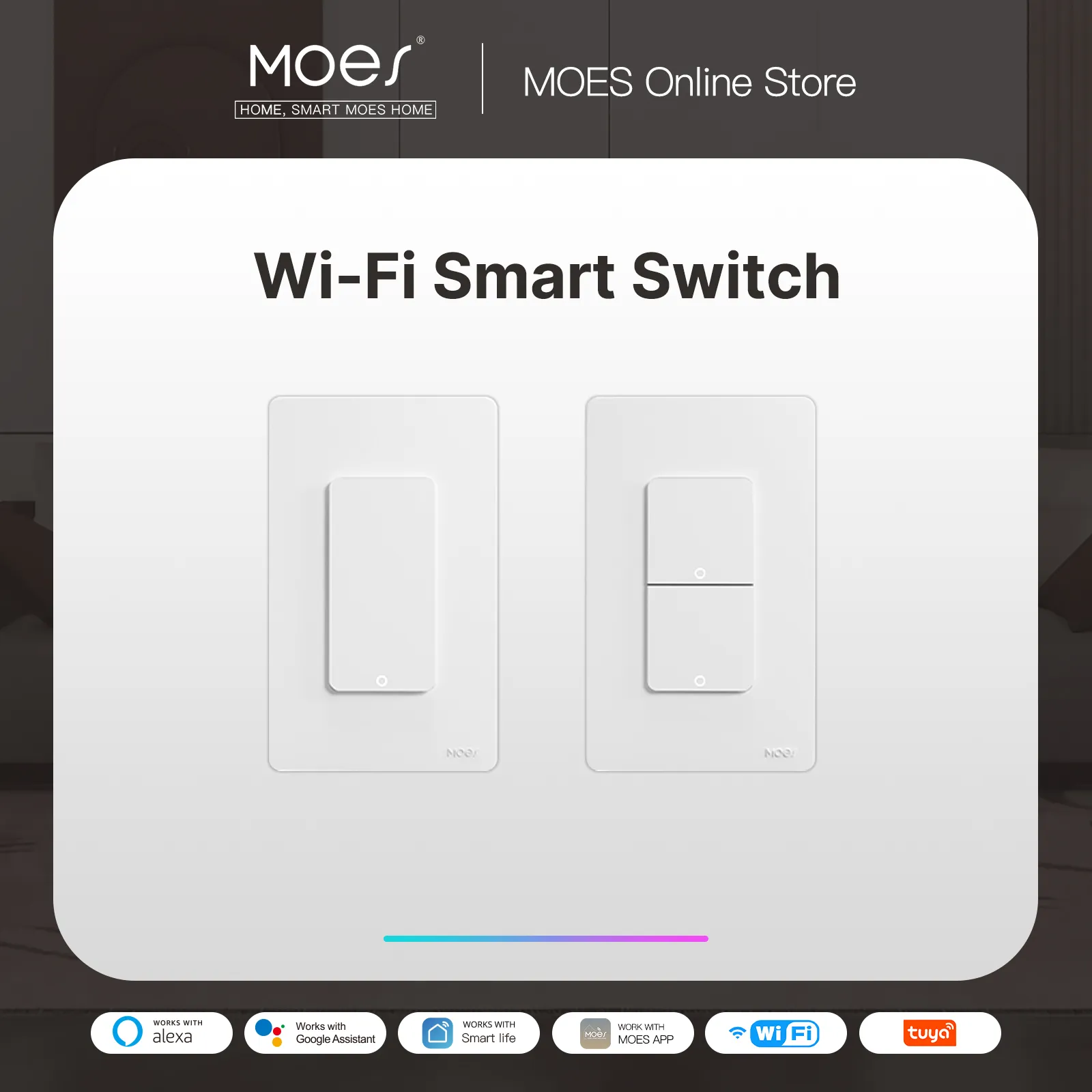 MOES Tuya Wi-Fi Smart Light Switch US Однополюсный Кнопочный Настенный выключатель Работает С Alexa Google Home Требуется нейтральный провод