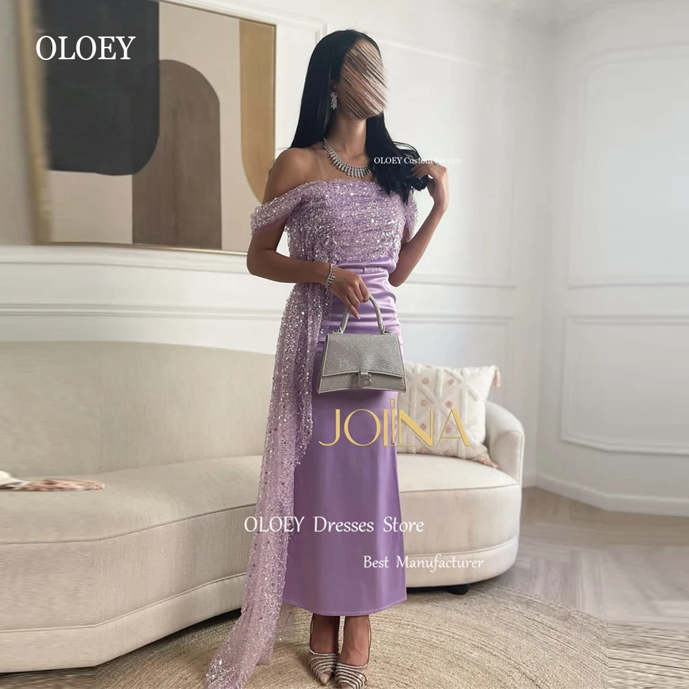 OLOEY, блестящие фиолетовые вечерние платья с открытыми плечами, Саудовские арабские женские платья для выпускного вечера длиной до щиколоток, официальная одежда