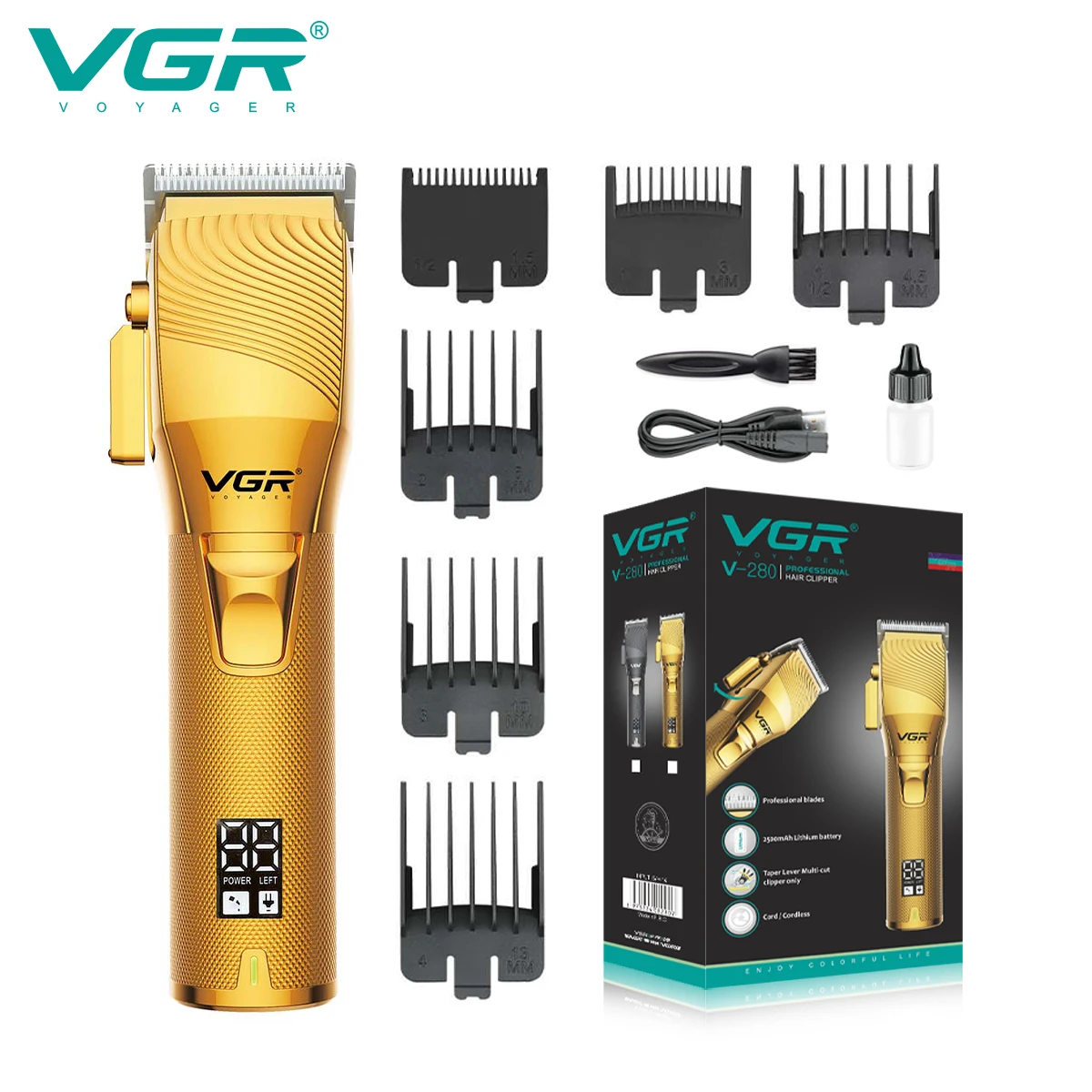 VGR Машинка для стрижки волос Профессиональная Машинка Для Стрижки Волос Беспроводной Триммер для волос Перезаряжаемая Парикмахерская Регулируемая Машинка для стрижки волос для мужчин V-280