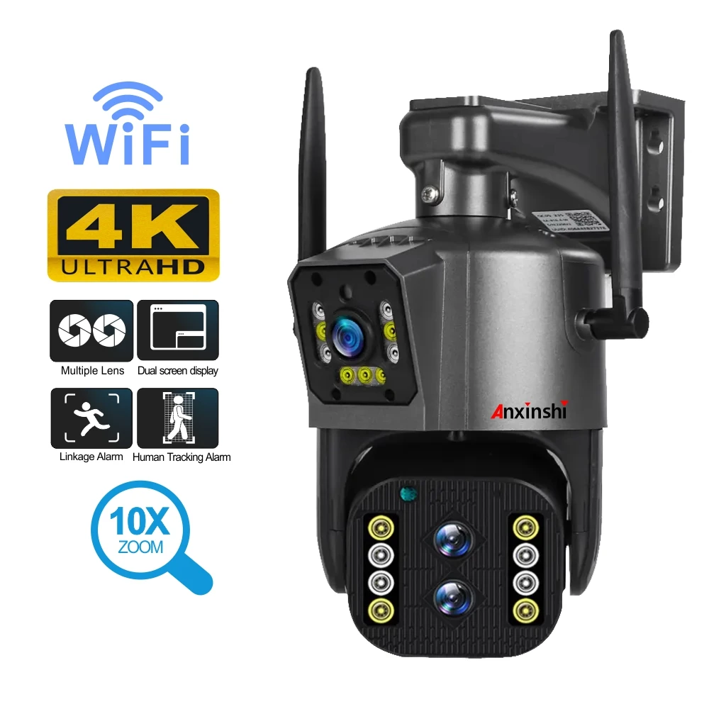 Wifi PTZ-камера 4MP С тремя Объективами 2,8 мм-6 мм-16 мм 10-кратный Зум Наружная AI Слежение за человеком Цветная IP-камера Ночного Видения Безопасности