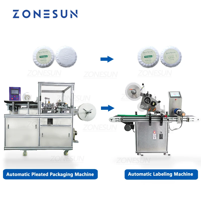 ZONESUN Автоматическое средство для чистки унитазов, мыла для чайных кексов, плиссированная Упаковочная и плоская этикетировочная машина