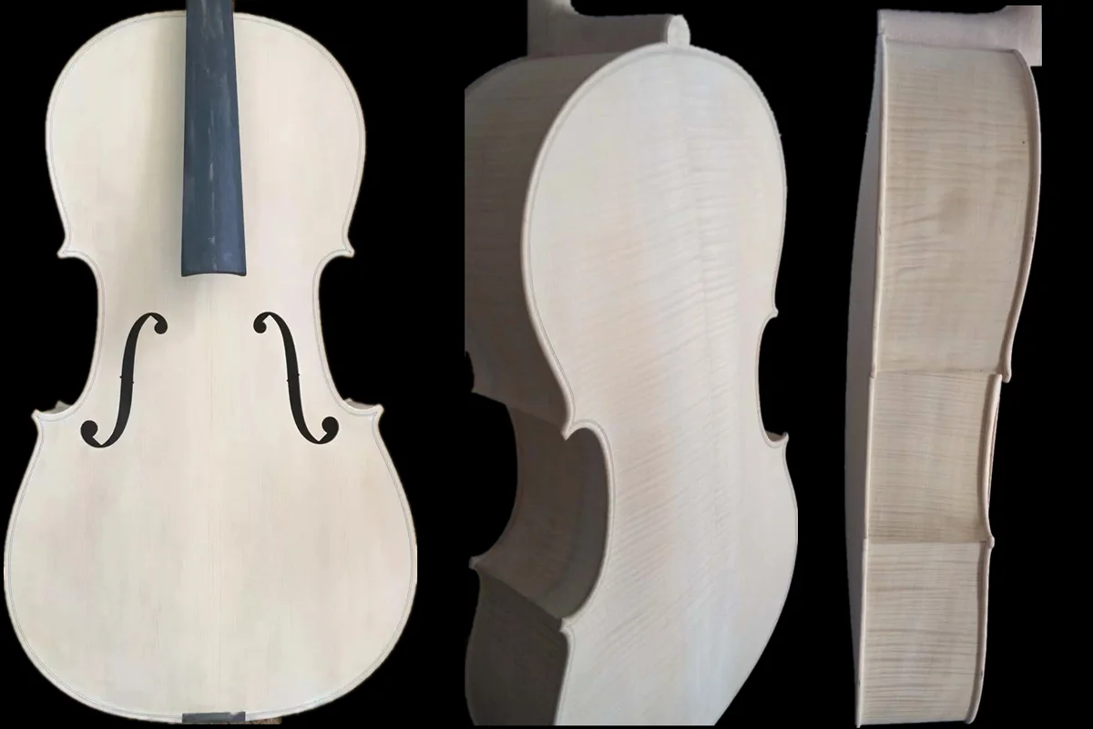 Белая виолончель 4/4 размера, неокрашенная виолончель с накладкой из черного дерева