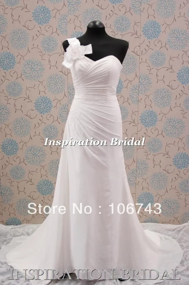 Бесплатная доставка 2016 свадебное платье, сшитое для невест, вечерние платья с реальными фото, шифоновое платье на одно плечо, белое длинное