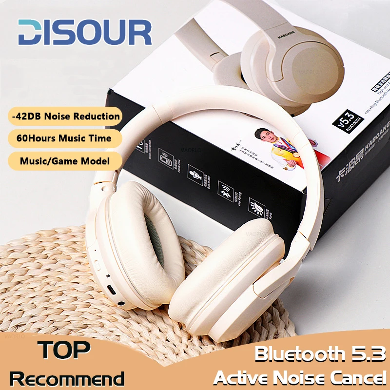 Беспроводные наушники DISOUR ANC с активным шумоподавлением HiFi Super Bass Стерео, гарнитура Bluetooth 5.3, 60 часов музыкального времени