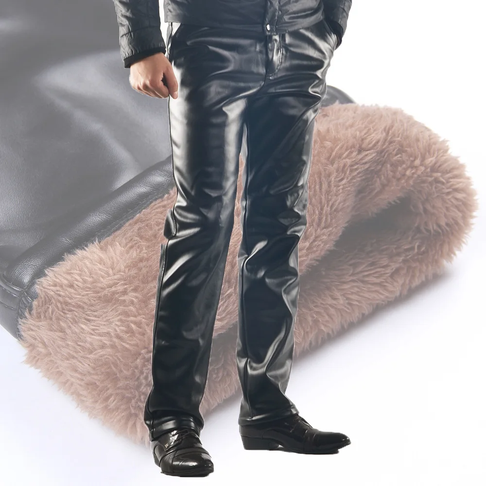 Брендовые мужские зимние брюки из искусственной кожи, толстые флисовые утепленные брюки, мотоциклетные ветрозащитные водонепроницаемые
