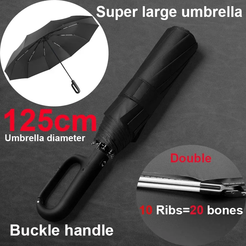 Ветрозащитный Большой Зонт для мужчин с 10 ребрами жесткости, полностью автоматический Зонт От сильного дождя, для путешествий на открытом воздухе, 3 Складных зонта, Деловой зонтик