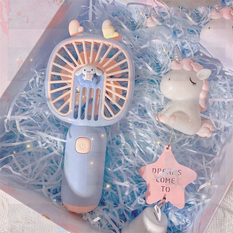 Высококачественный ручной Маленький вентилятор Sanrioed Cinnamoroll USB, Подарок на День Рождения для девочек, Практичный Бесшумный Портативный