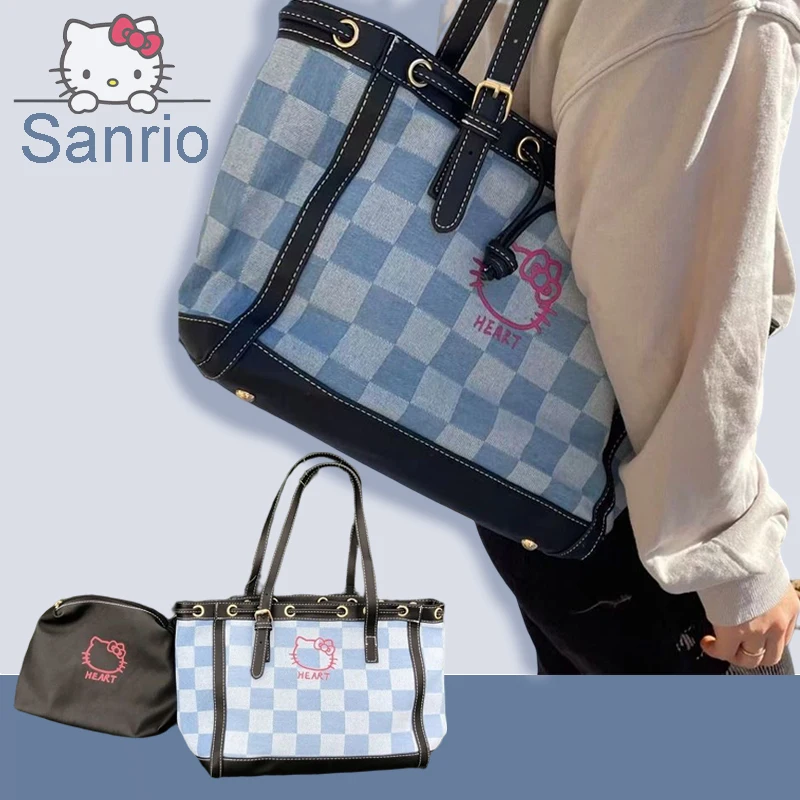 Двойная сумка Kawaii Sanrio Hello Kitty, сумка-тоут, Мультяшная Шахматная доска, Millennium Spice Girls, Y2K, сумка для покупок, сумка через плечо, сумочка