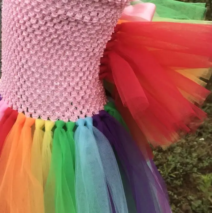 Детское Пышное платье Принцессы ручной работы, платье-пачка для девочек, Радужное платье для танцев на летней сцене