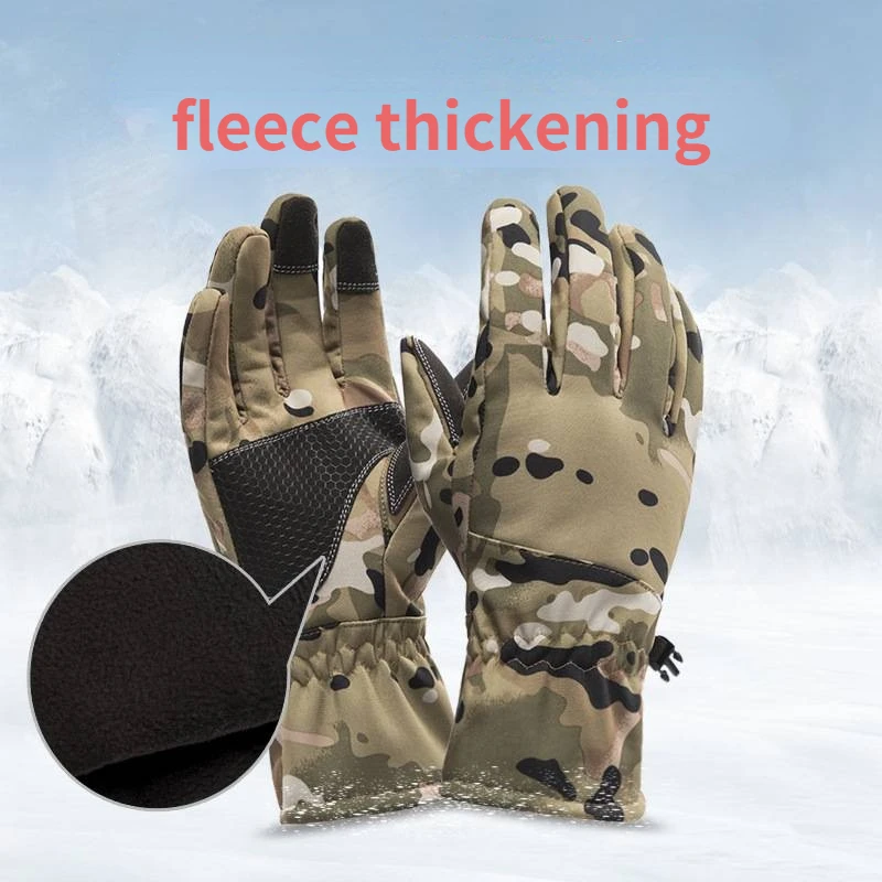 Зимние камуфляжные охотничьи перчатки, теплые нескользящие перчатки для рыбалки, водонепроницаемые лыжные перчатки для кемпинга с сенсорным экраном
