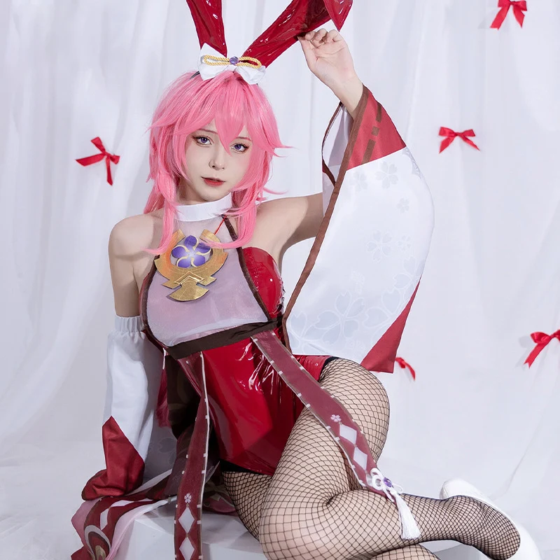 Игровой набор для косплея Genshin Impact Yae Miko, Сексуальные красные костюмы для косплея, костюм кролика для девочек, комбинезон, костюмы на Хэллоуин для женщин