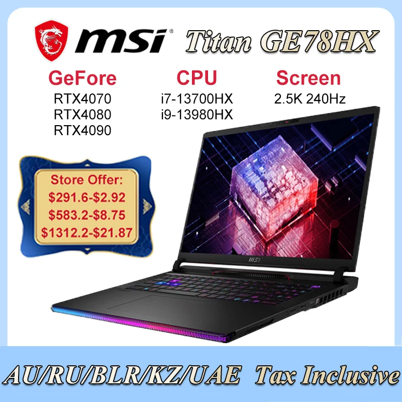 Игровой Ноутбук MSI Titan GE78HX i9-13980HX RTX4090 17 Дюймов 2,5 K 240 Гц Экран 32 ГБ/64 ГБ 1 ТБ/2 ТБ Ноутбук Игровой Компьютер Нетбук