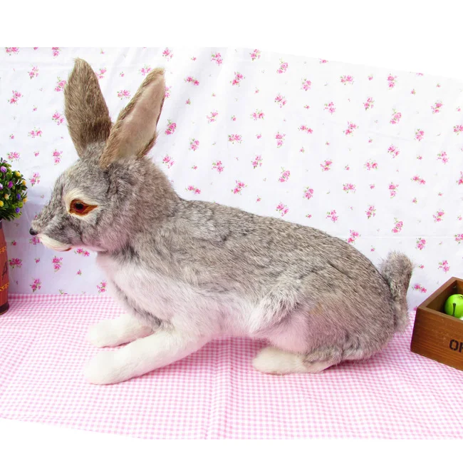 имитационная модель серого кролика, большая 44x15x35 см, игрушка ручной работы из пластика и меха кролика, украшение дома, рождественский подарок w5878