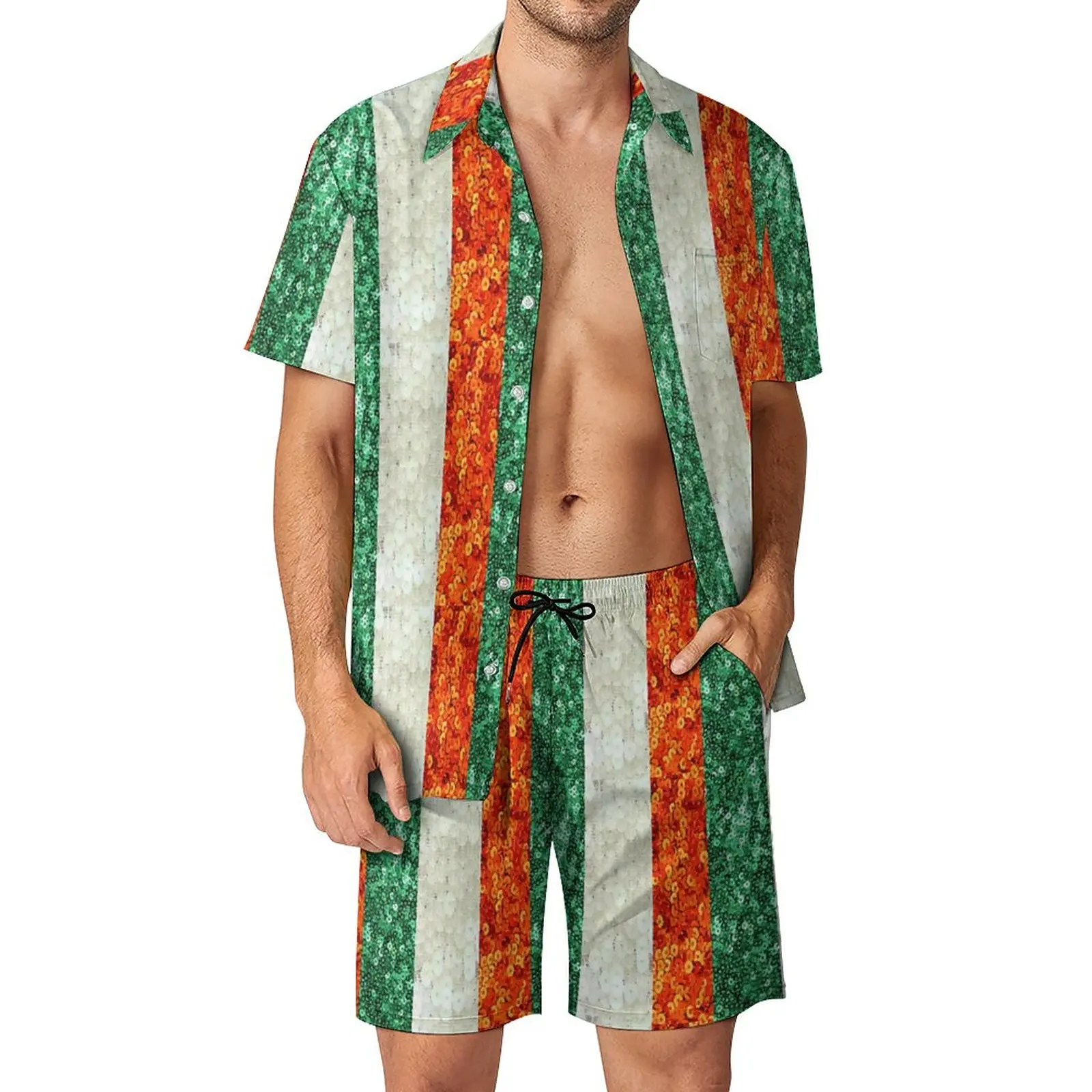 Ирландский трехцветный флаг, Ирландия, блестки, L, мужской пляжный костюм премиум-класса, костюм из 2 предметов, высокое качество, Размер США