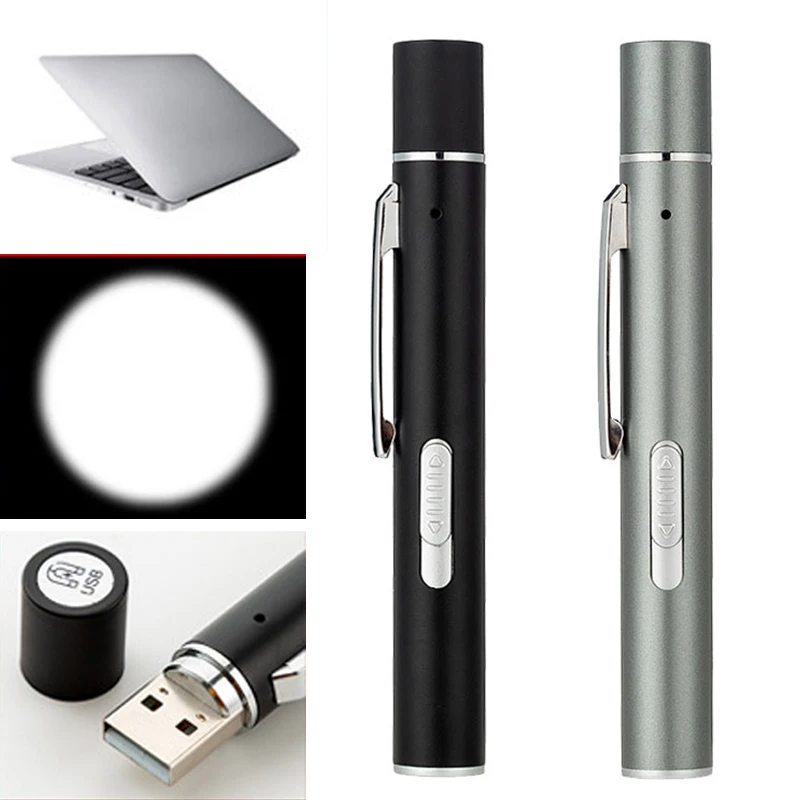 Карманный светодиодный фонарик USB Перезаряжаемая Медицинская удобная ручка Мини лампа для ухода за больными двухсветовой фонарик с зажимом из нержавеющей стали