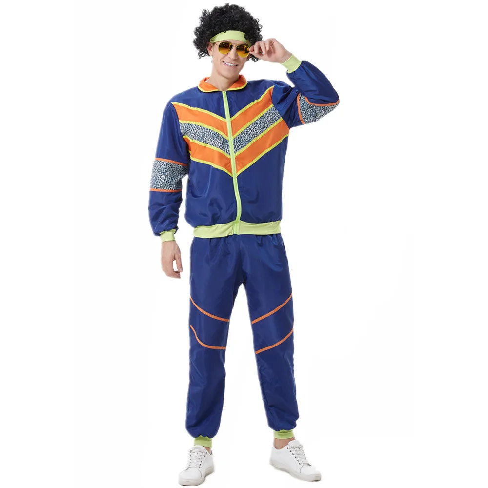 Костюм для дискотеки в стиле ретро 70-80-х годов, мужская спортивная одежда в стиле хип-хоп, костюм для Косплея, Хэллоуин, Карнавал, Пурим, Нарядное праздничное платье