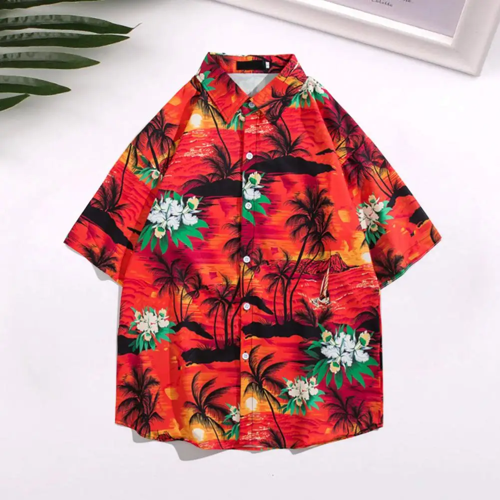 Летняя рубашка, Модная Дышащая однобортная летняя рубашка с простыми листьями и принтом заката, Уличная рубашка, топ, летняя рубашка