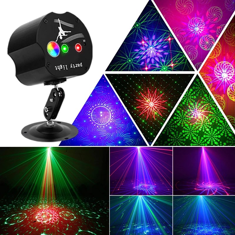 Мини-диско-светильник DJ RGB Laser Projetor Lamp LED 48 Моделей, Звукоактивируемый Стробоскопический сценический эффект для домашнего танцпола, освещение вечеринки