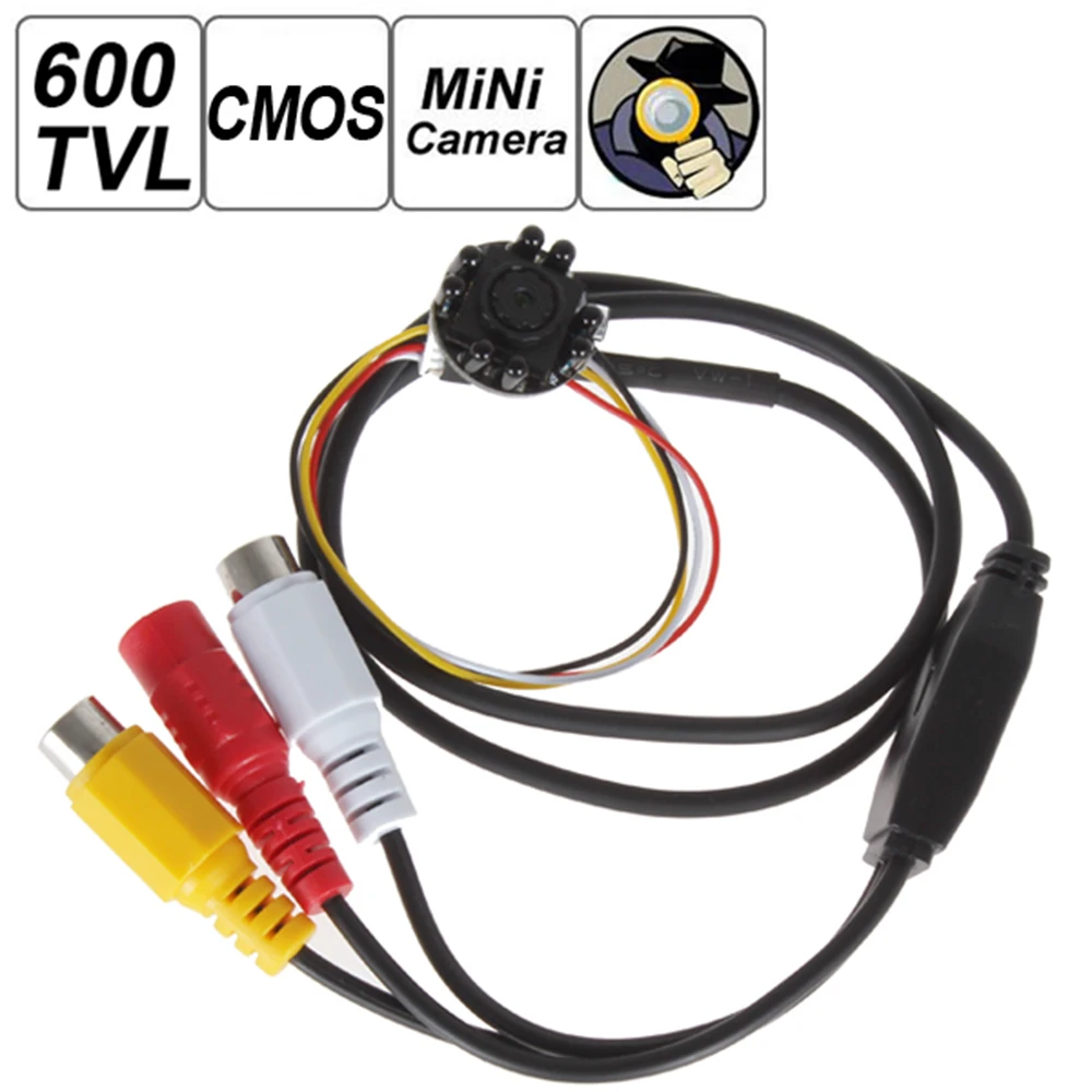 Миниатюрная Скрытая Конструкция 600TVL 1280 x 960 1/3-дюймовый CMOS-сенсор Ночного Видения Мини-камера с 8 ИК-лампами
