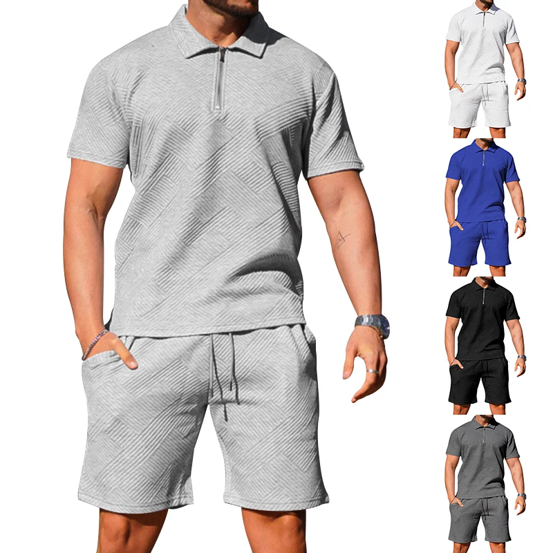 Модный мужской повседневный костюм, уличная одежда, трехмерная жаккардовая рубашка поло с коротким рукавом + шорты, летняя спортивная одежда Harajuku