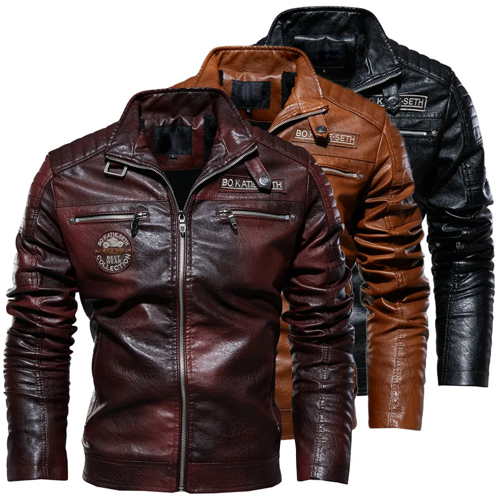 Мужская зимняя куртка, однотонный мужской блейзер с лацканами, плюшевый и толстый, непромокаемая теплая мотоциклетная кожаная куртка большого размера