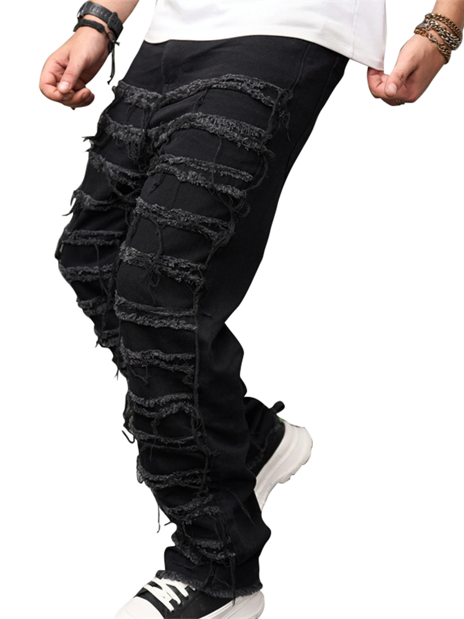 Мужские Облегающие Рваные джинсы Стрейч, Обтягивающие Прямые джинсовые брюки с дырками, Модная уличная одежда в стиле хип-поп на молнии