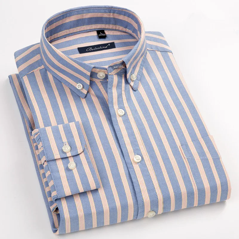 Мужские Рубашки Оксфорд из 100% Хлопка Высокого Качества в Полоску, Деловые Повседневные Мягкие Платья, Рубашки для Общения, Обычная Посадка, Мужская Рубашка Большого Размера 8XL